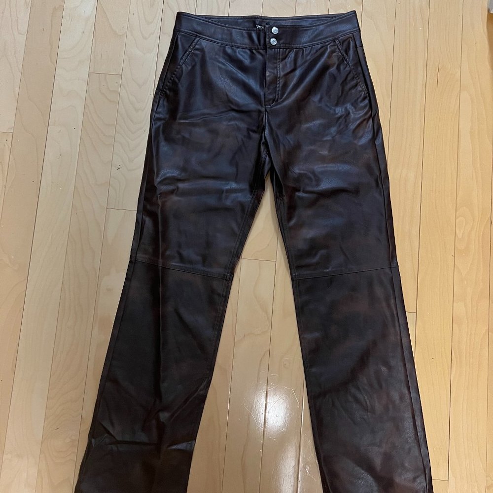 Zara Brown Vegan leather straight leg pants